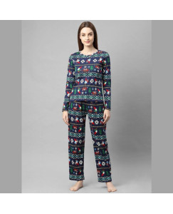 Rigo Women Cotton Printed Full Sleeve Multicolor Night Suit